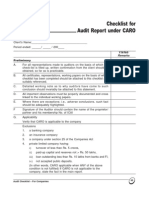 Checklist For Audit Report Under CARO: Preliminary