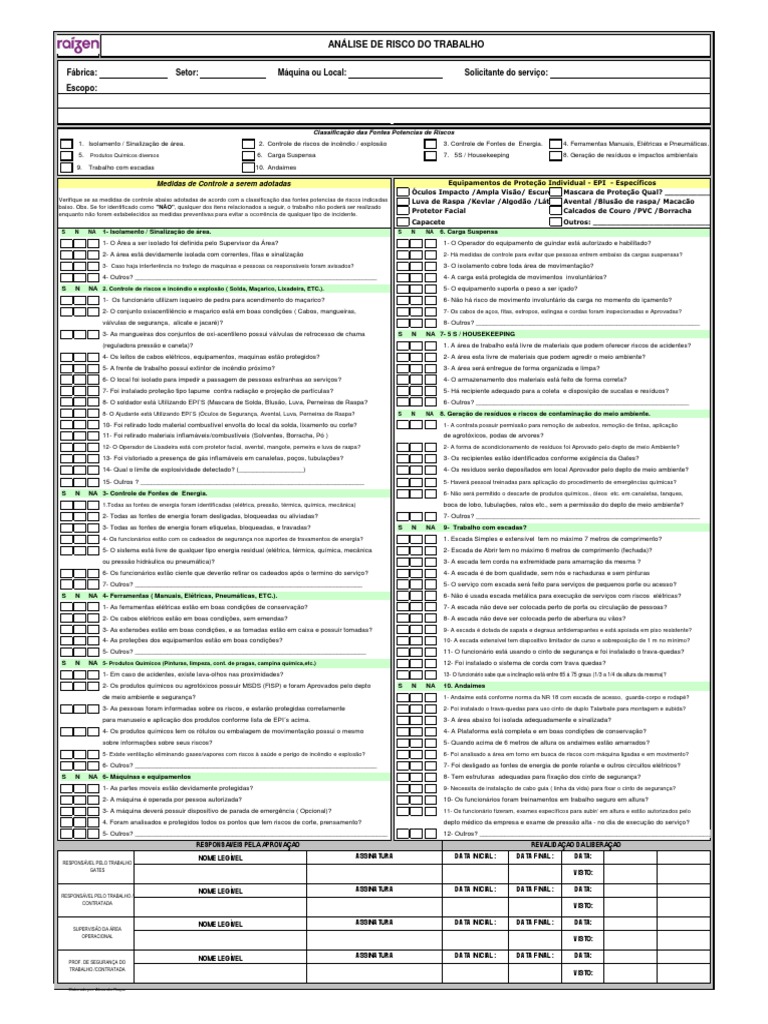 Permissão de Trabalho ANÁLISE DE RISCO DO TRABALHO | PDF