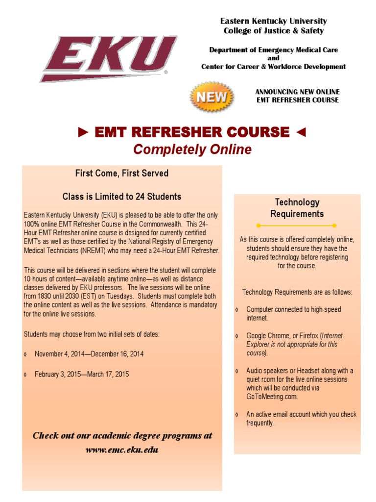 EMT Refresher Flyer | PDF | Emergency Medical Technician | Online And ...