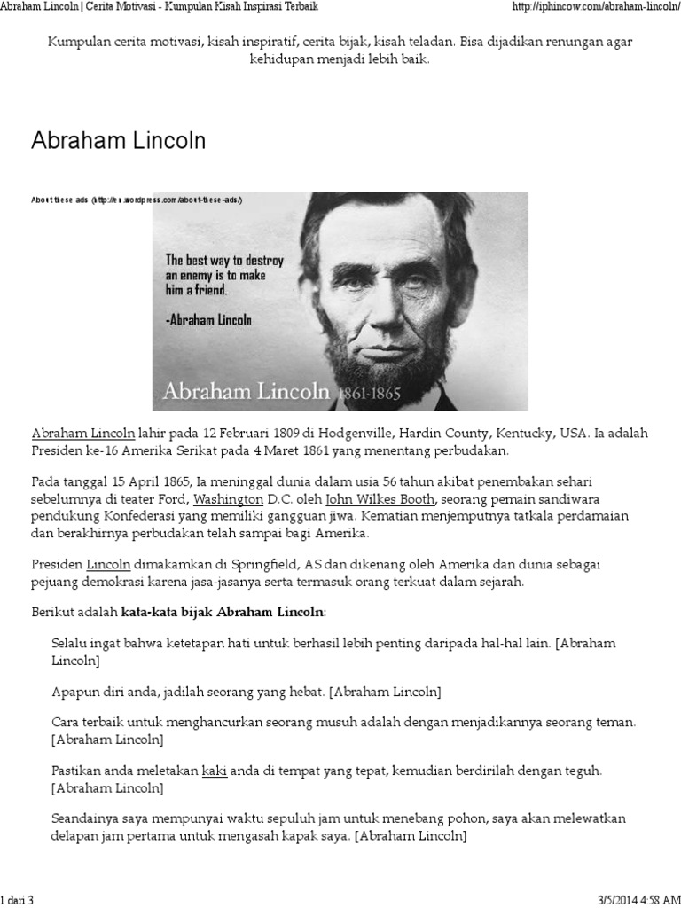 Abraham Lincoln Cerita Motivasi Kumpulan Kisah Inspirasi Terbaikpdf