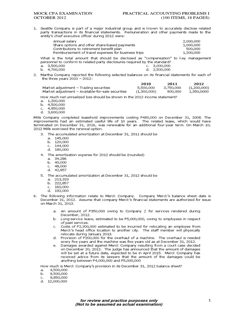 PA1 Mock Exam PDF Cost Of Goods Sold Depreciation