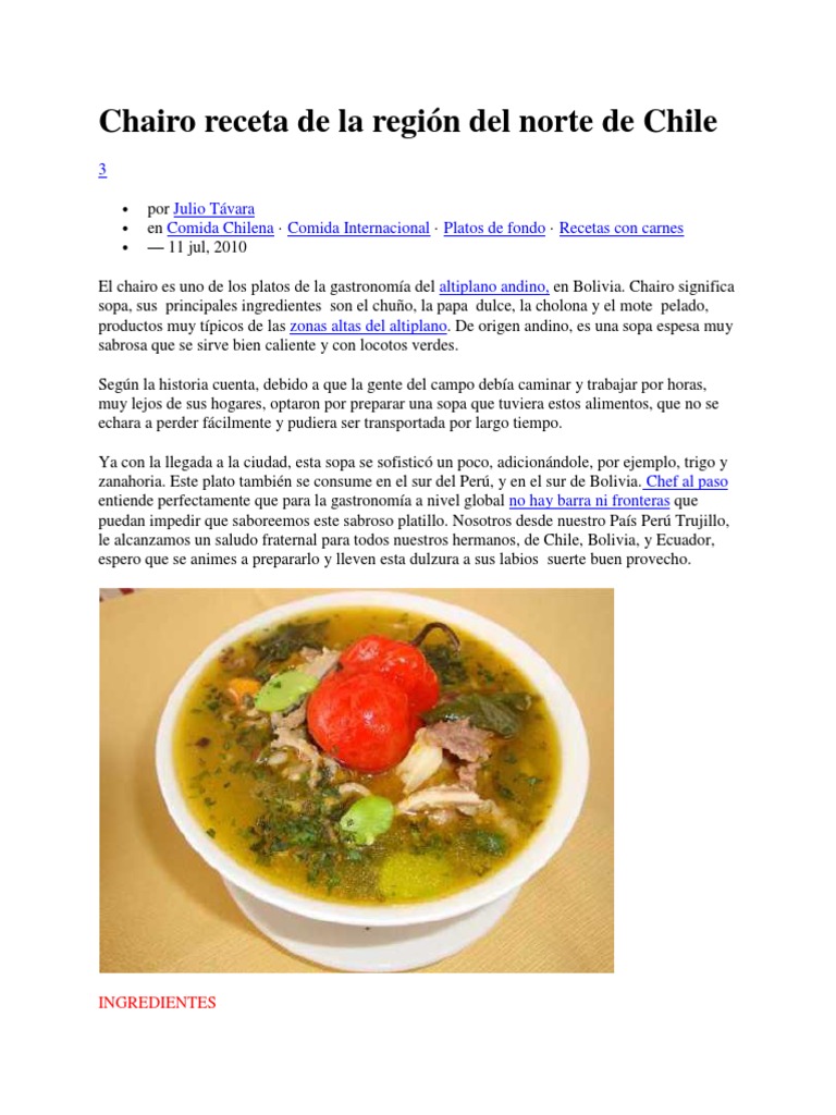 Receta de Chairo del Norte de Chile | PDF | Cocina, comidas y vino