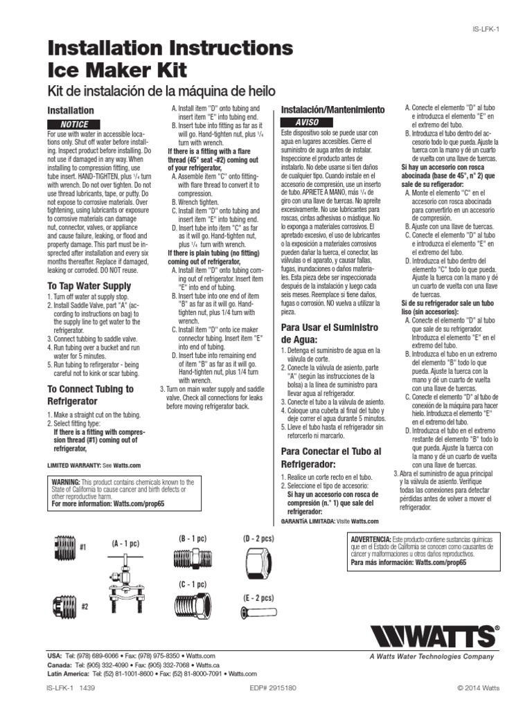 Installation Instructions Ice Maker Kit Kit de Instalación de La