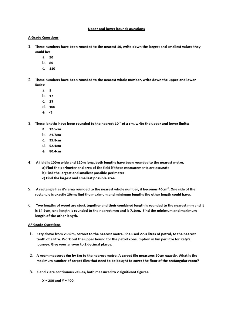 Upper and Lower Bounds Practice Questions | PDF | Teaching Methods ...