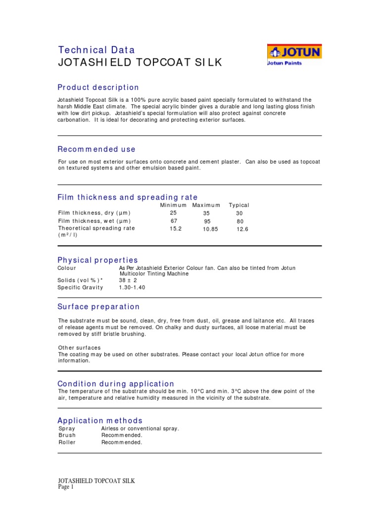 Jotashield Topcoat Silk PDF Paint Manmade Materials