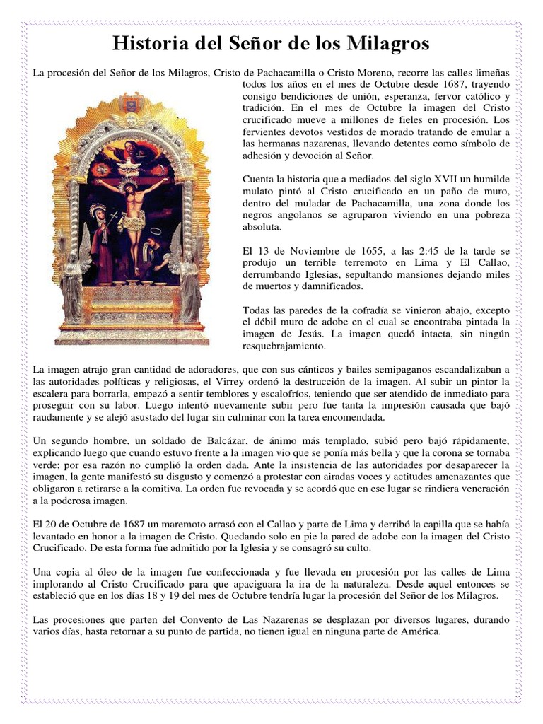 Historia Del Señor de Los Milagros | Nuestra señora de fátima ...