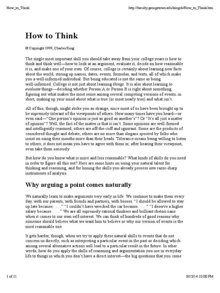 How To Think: Why Arguing A Point Comes Naturally | PDF ...