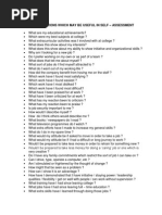 Some Questions Which May Be Useful in Self - Assessment