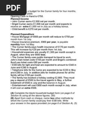 2005 household budget