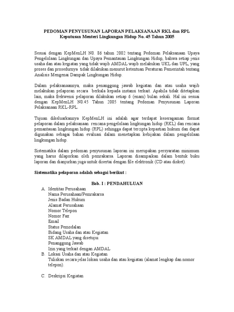 Pedoman Laporan RKL dan RPL | PDF | Teknologi & Rekayasa