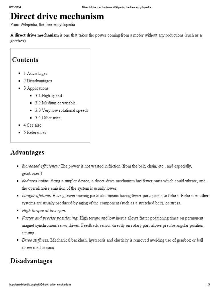 Direct Drive Mechanism From Wikipedia, The Free Encyclopedia PDF