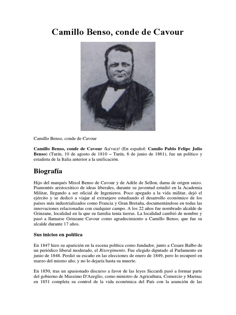 Biografía de Camillo Benso de Cavour | PDF | Política (general ...