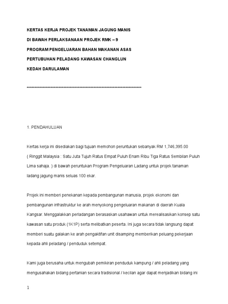 Kertas Kerja Projek Tanaman Jagung Manis  PDF