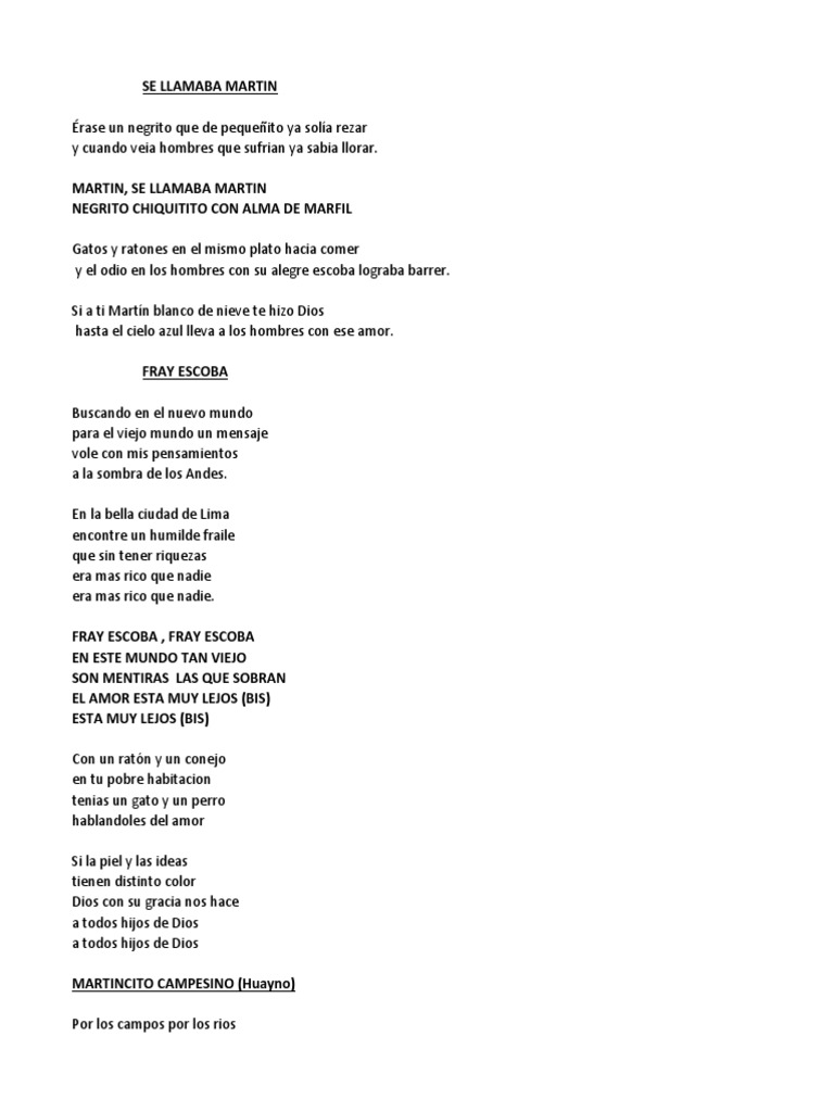 Canciones sobre San Martín de Porres | PDF | Santo | Amor