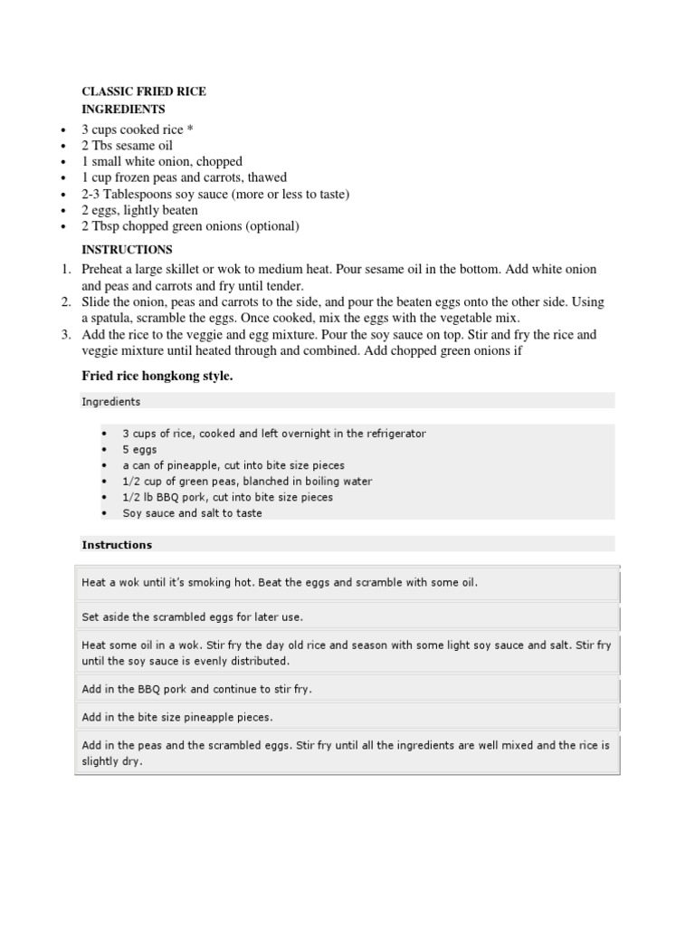 Hong Kong Style Fried Rice Recipe | PDF | Wellness