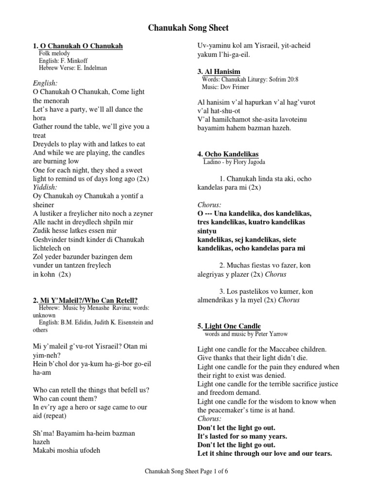 Chanukah Song Sheet Hanukkah Cultural Depictions Of The Maccabees