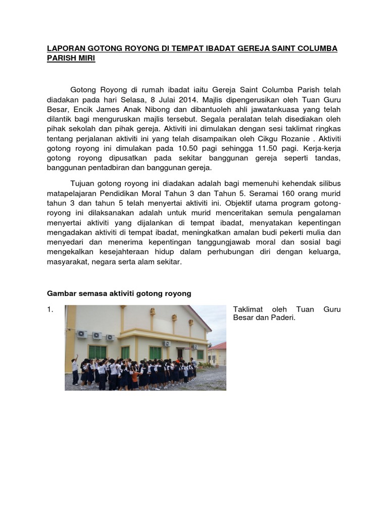 Laporan Gotong Royong Di Tempat Ibadat Gereja Saint Columba Parish Miri Pdf