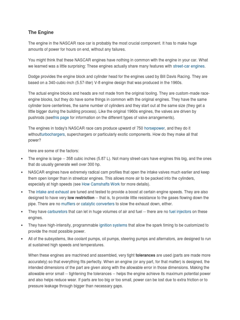 NASCAR Engine Specs and Design Insights | PDF | Tire | Engines