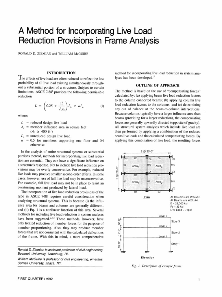 A Method for Incorporating Live Load Reduction Provisions in Frame