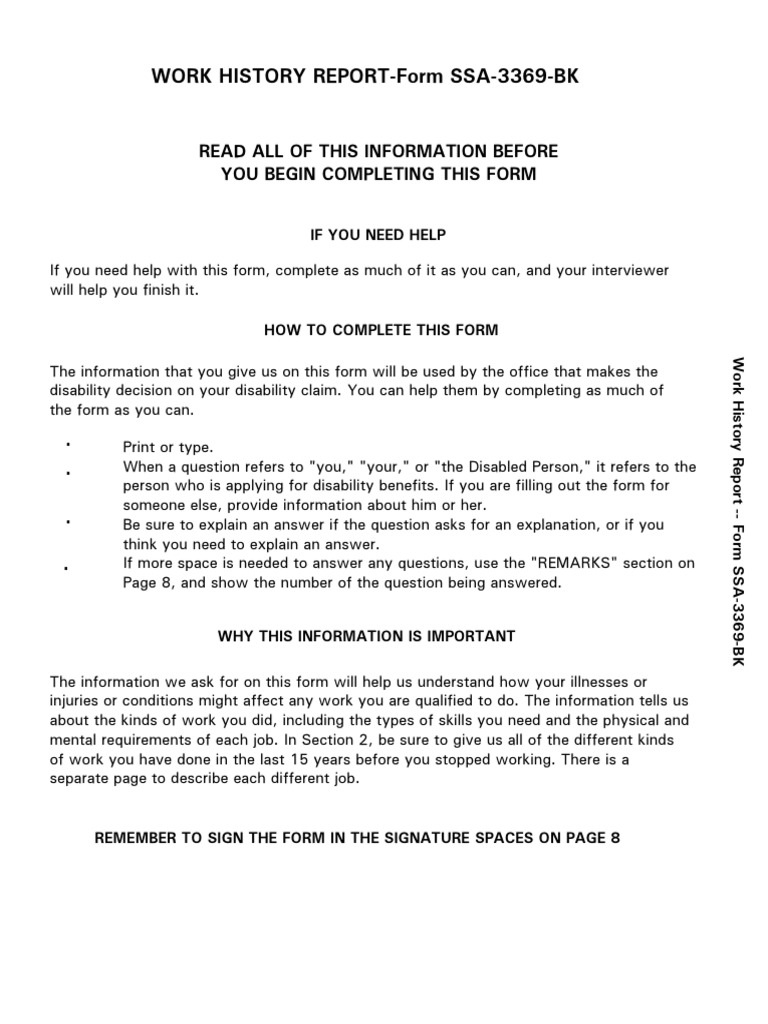 SSA-3369 Work History Report Guide | PDF | Social Security ...