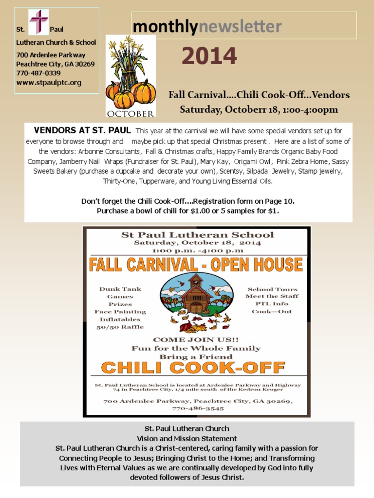 October 2014 ST Paul Newsletter | PDF | Credit Card | Halloween