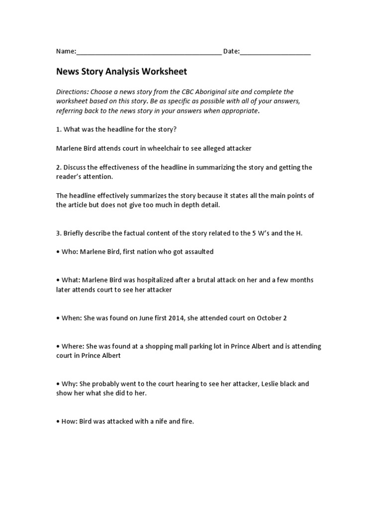 CBC News Story Analysis Worksheet | PDF