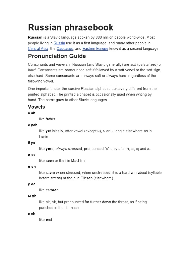 Essential Russian Phrasebook Guide | PDF | Stress (Linguistics) | Verb