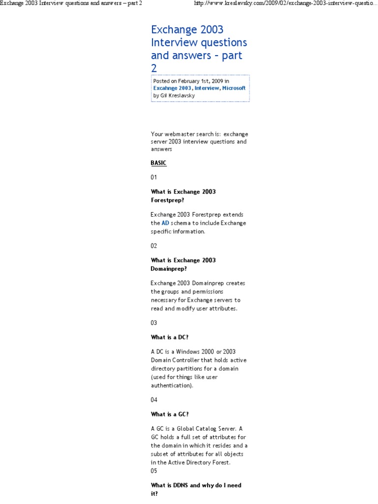 Exchange 2003 Interview Questions and Answers - Part 2: Basic | PDF ...