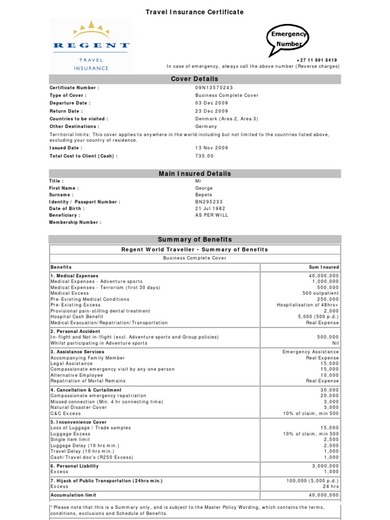 commbank travel insurance certificate