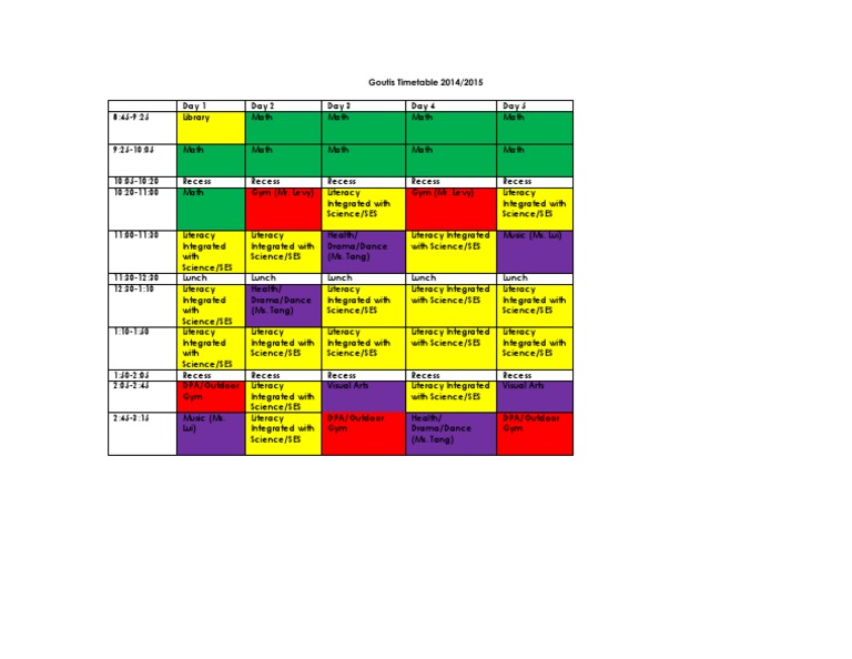 Goutis School Timetable 2014/15 | PDF