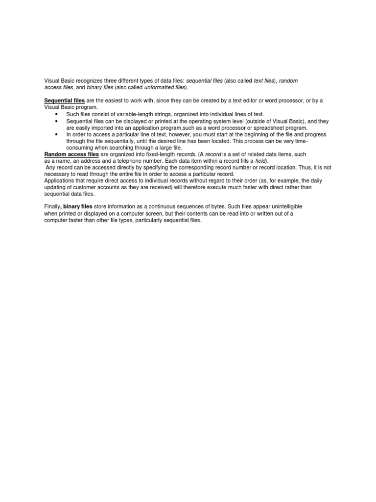 Access files and binary files also called unformatted files pdf