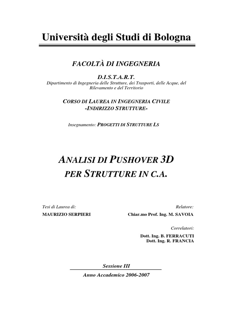 Analisi Di Pushover 3D Per Strutture in C.A. - Ing. Maurizio Serpieri | PDF