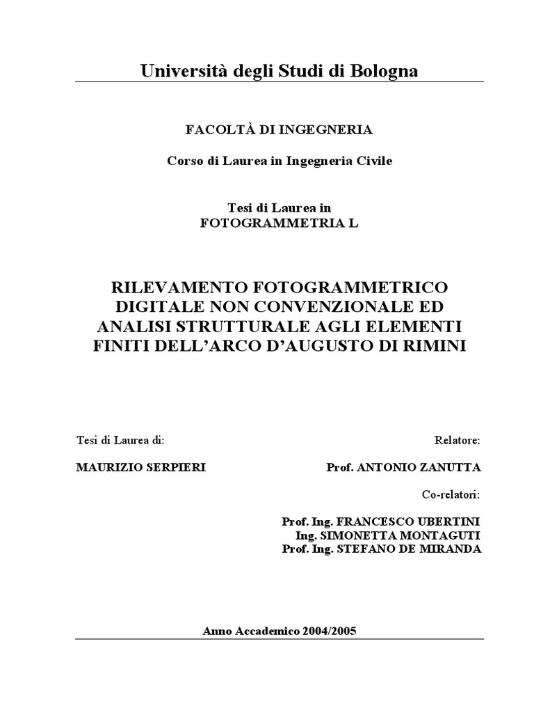 Rilevamento Fotogrammetrico Digitale Non Convenzionale Ed Analisi