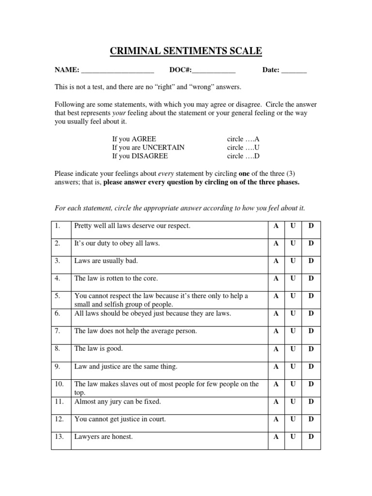 Criminal Sentiments Assessment Tool | PDF | Politics | Social Science