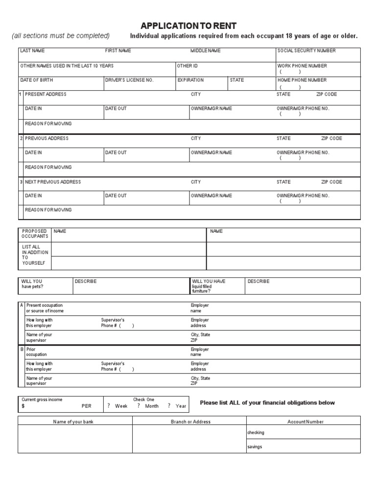 rental application eviction lease