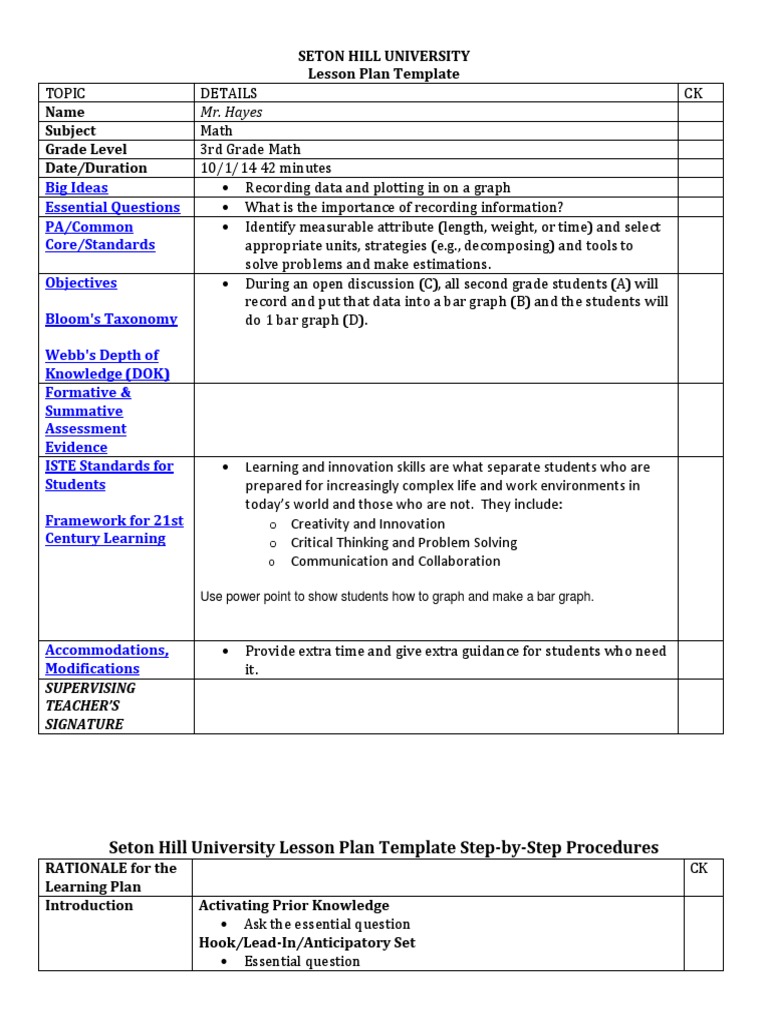 mr-hayes-seton-hill-university-lesson-plan-template-name-subject