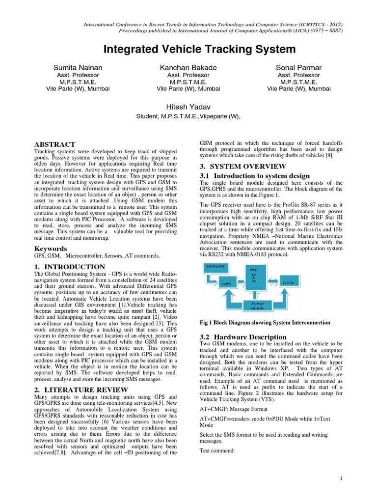 Intergrated Vehicle Tracking System PDF Short Message Service