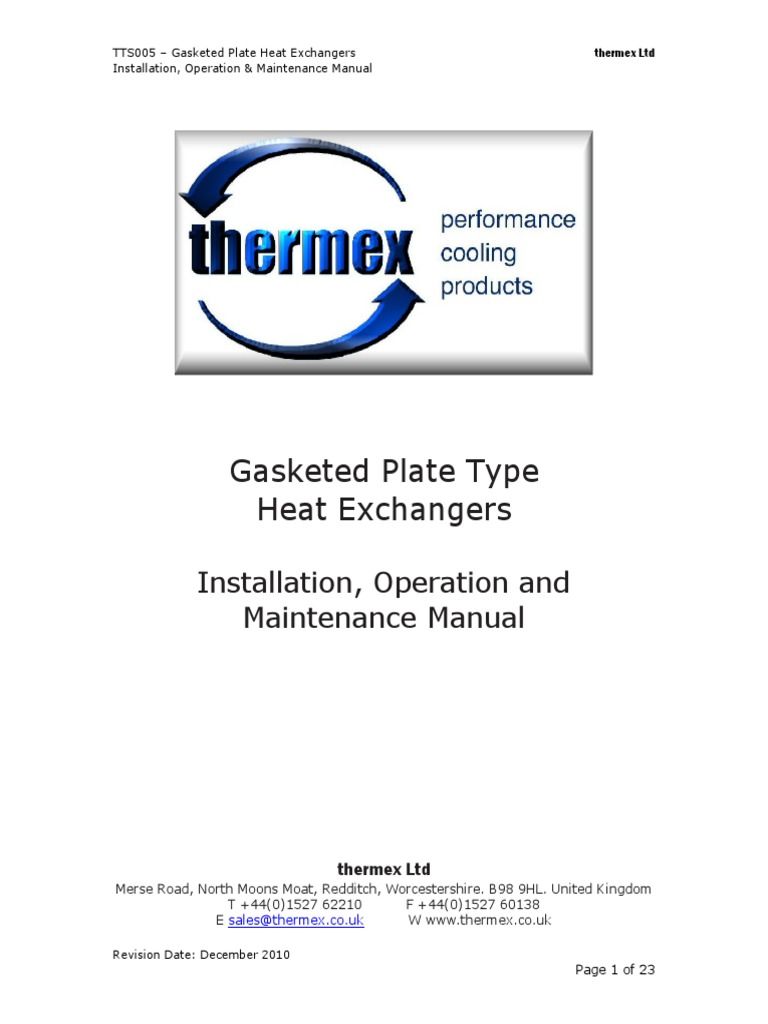 Gasketed Plate Heat Exchanger Manual | PDF | Heat Exchanger | Pipe ...