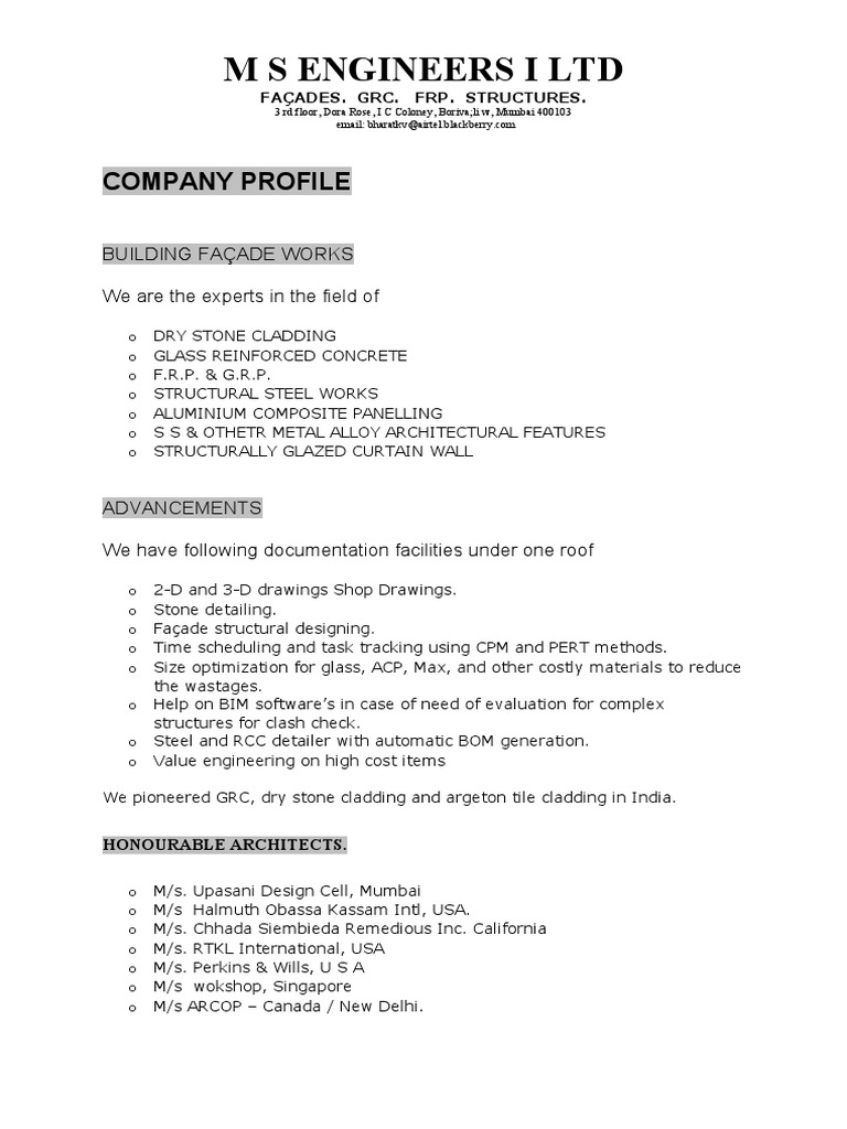 M S Engineers: Façade Solutions Profile | PDF | Economic Sectors ...