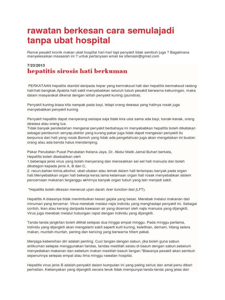 Rawatan Berkesan Cara Semulajadi Tanpa Ubat Hospital Hepatitis Sirosis Hati Berkuman
