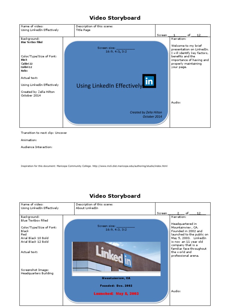 Using Linkedin Effectively: Video Storyboard | PDF | Recruitment ...