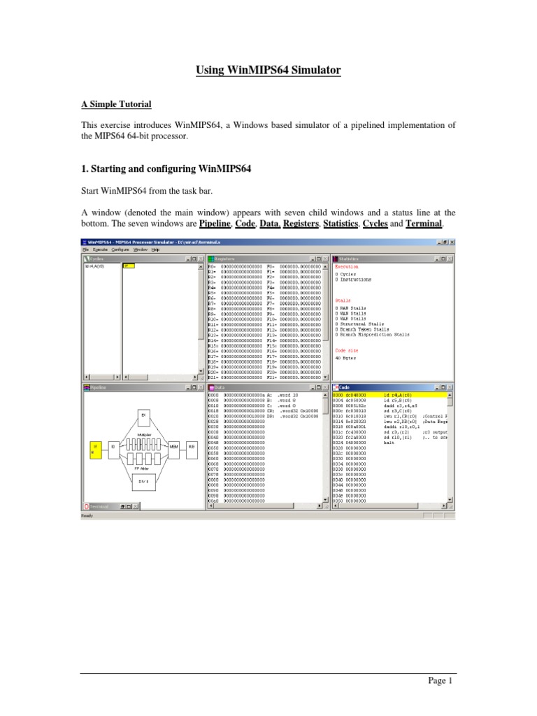 WinMIPS64 Simulator Guide | PDF | 64 Bit Computing | Mips Instruction Set