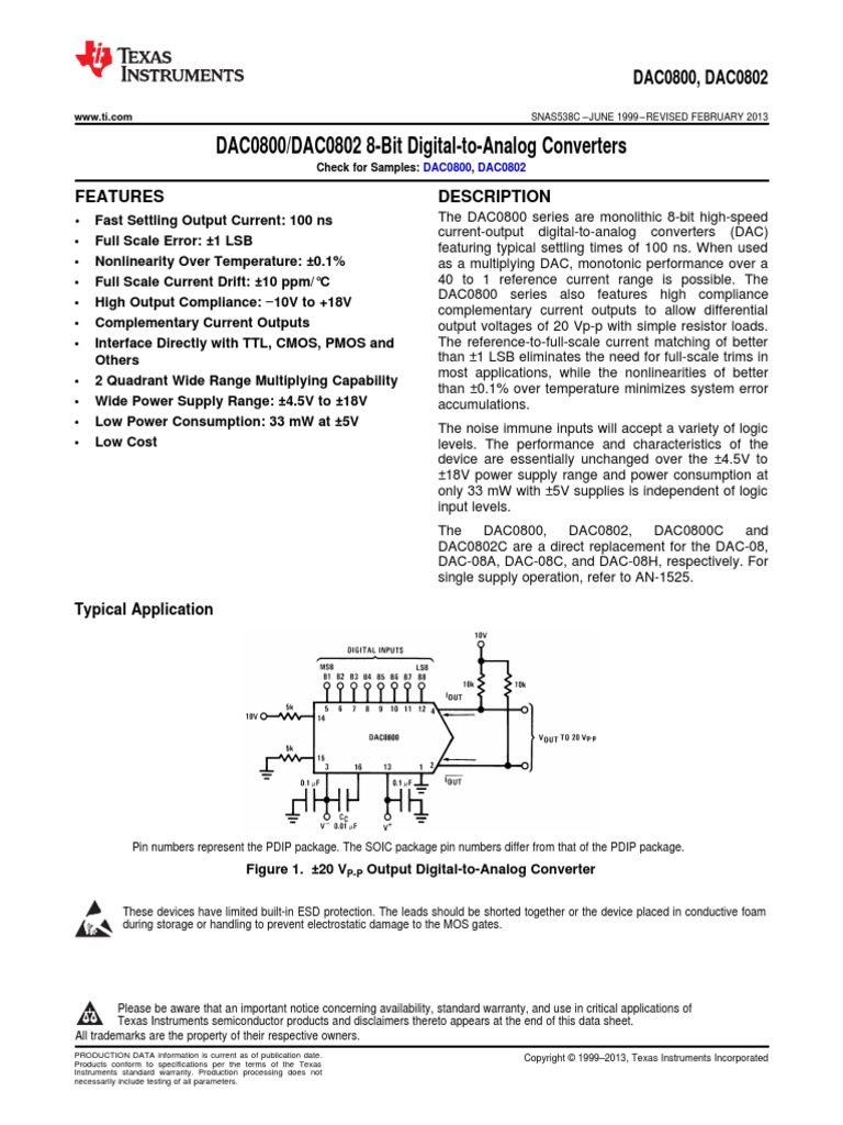 DAC0800/DAC0802 8-Bit Digital-to-Analog Converters: Features ...