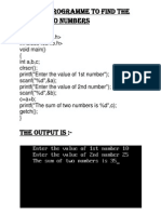 Write A Programme To Find The Sum of Two Numbers