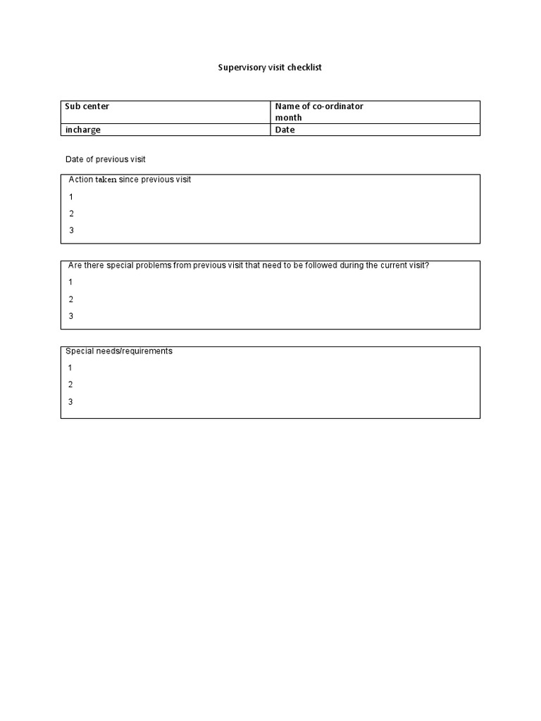 Supervisory Visit Checklist Template | PDF