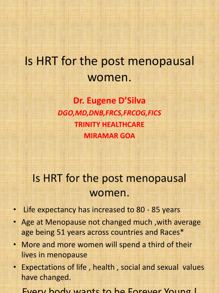 Is HRT For The Post Menopausal Women PDF Hormone Replacement