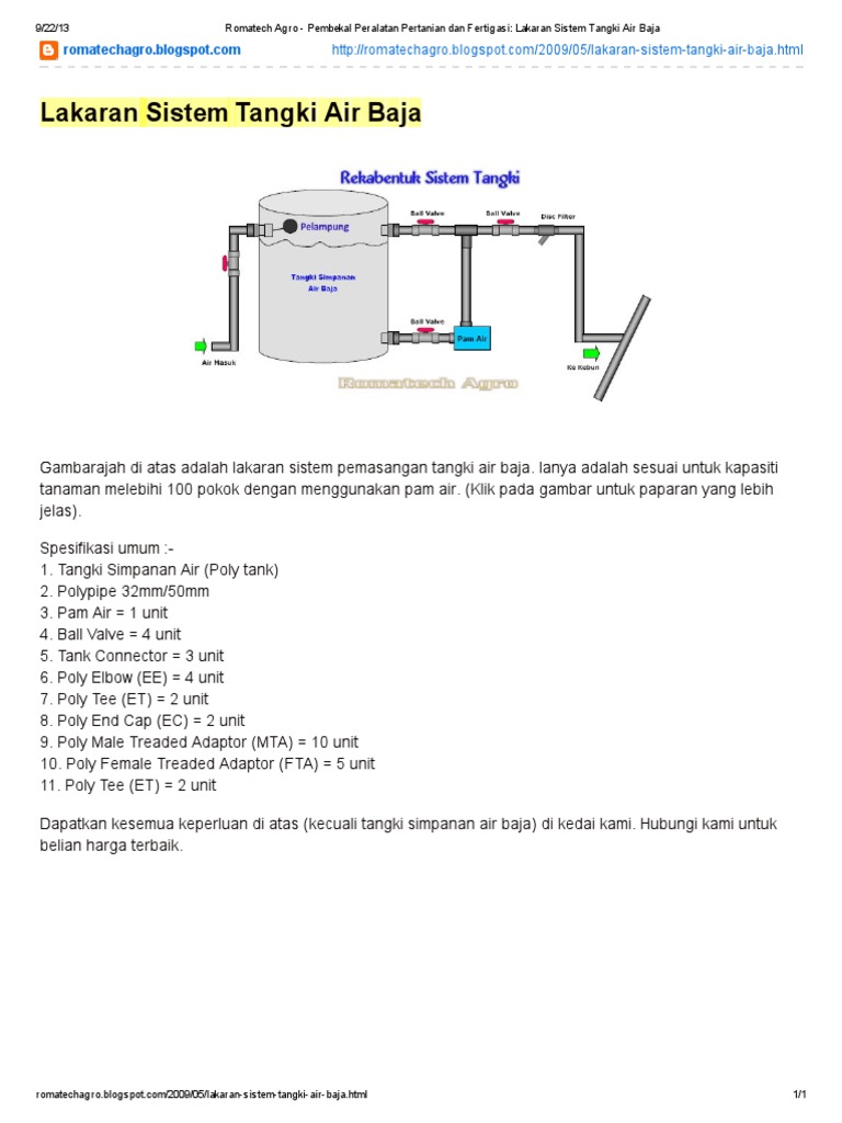 Lakaran Sistem Tangki Air Baja