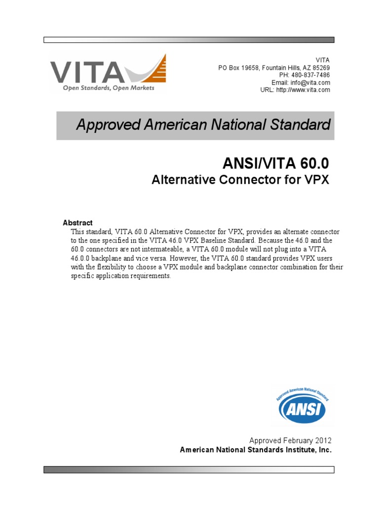 Approved American National Standard: ANSI/VITA 60.0 | PDF | Electronic ...