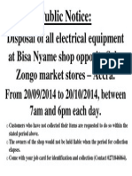 Disposal of All Electrical Equipment at Bisa Nyame Shop Opposite Sabo Zongo Market Stores - Accra