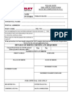 Birth Certificate Application Form